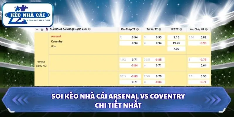 Soi Kèo Nhà Cái Arsenal vs Coventry Lúc 02H00 Ngày 22/08 - NHA 4 Soi kèo nhà cái Arsenal vs Coventry chi tiết nhất